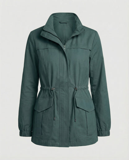 Casual Utility Jacket with Drawstring Waist and Flap Pockets