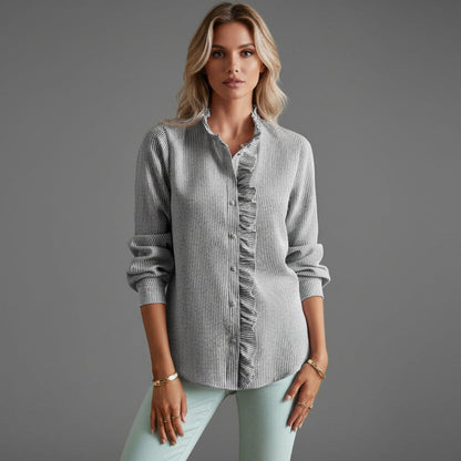 Classic Blouse with Ruffle Collar and Button Front