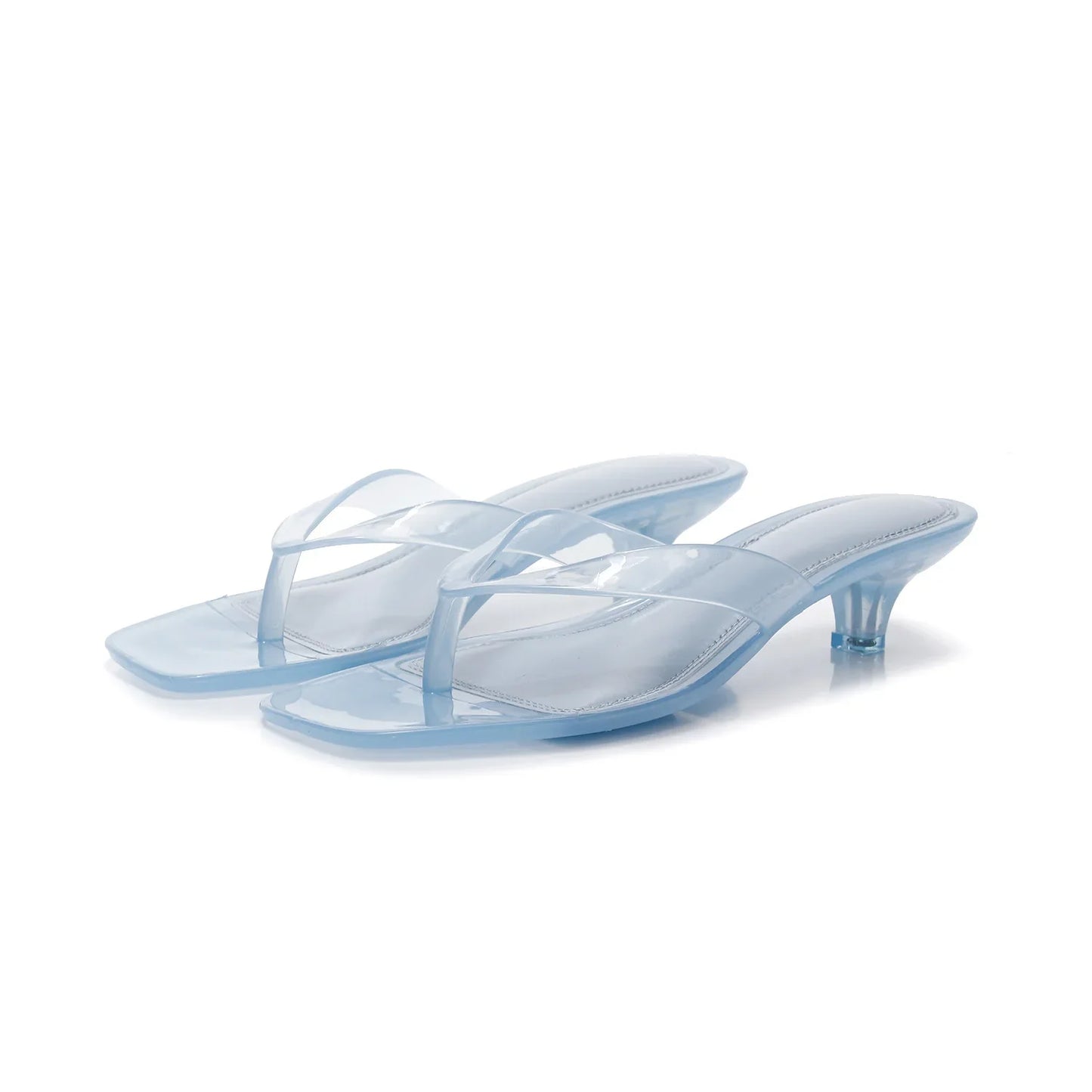 Clear Strap Heeled Mules with Square Toe