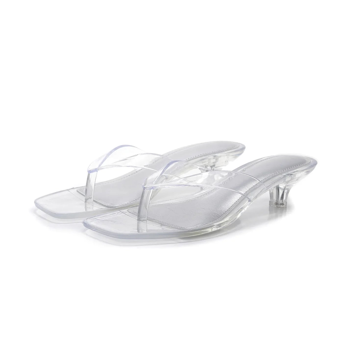 Clear Strap Heeled Mules with Square Toe
