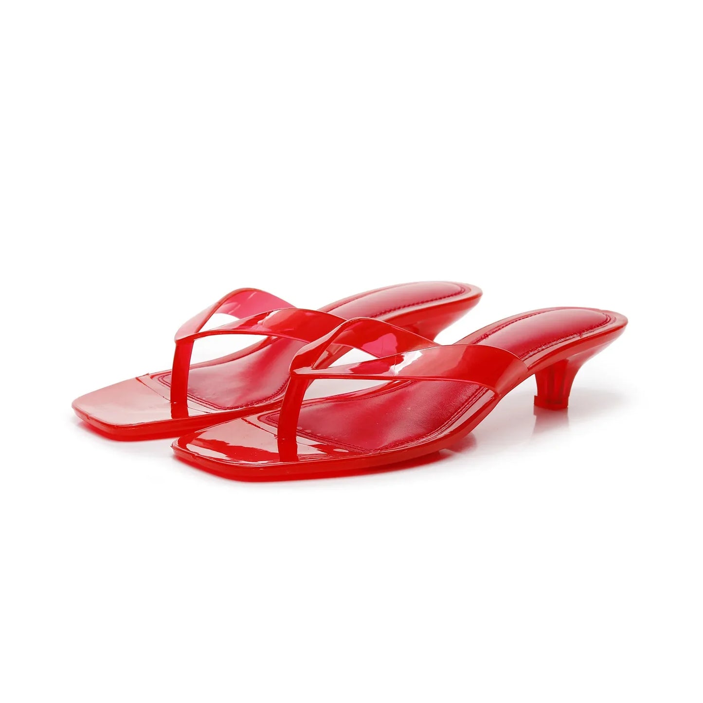Clear Strap Heeled Mules with Square Toe