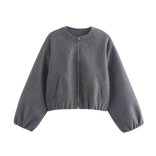 Cropped Relaxed Bomber Jacket with Elasticated Hem and Cuffs