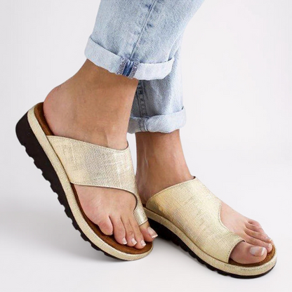 Wedge Flip Flops with Wide Toe Strap and Platform Sole