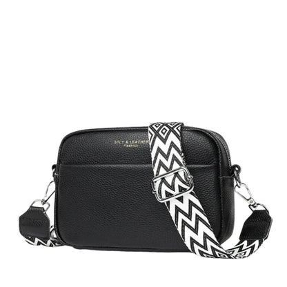 Leather Crossbody Bag with Wide Patterned Strap
