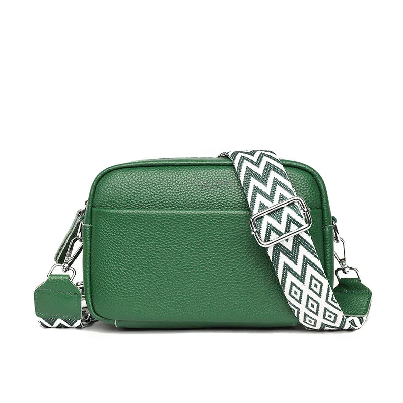 Leather Crossbody Bag with Wide Patterned Strap