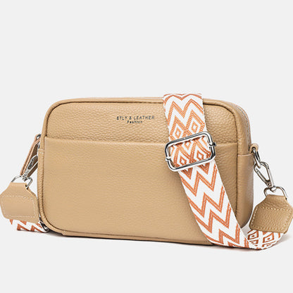 Leather Crossbody Bag with Wide Patterned Strap