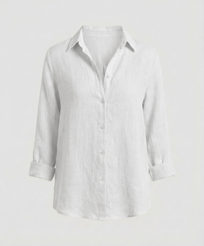 Linen Shirt with Three-Quarter Sleeves and Classic Collar