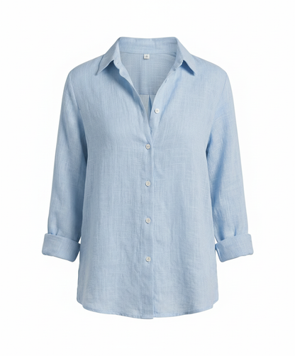 Linen Shirt with Three-Quarter Sleeves and Classic Collar