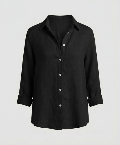 Linen Shirt with Three-Quarter Sleeves and Classic Collar