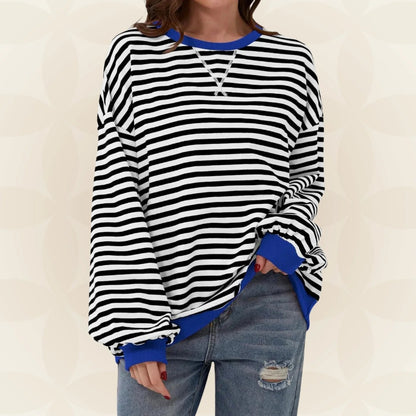 Oversized Striped Sweatshirt with Contrast Trim