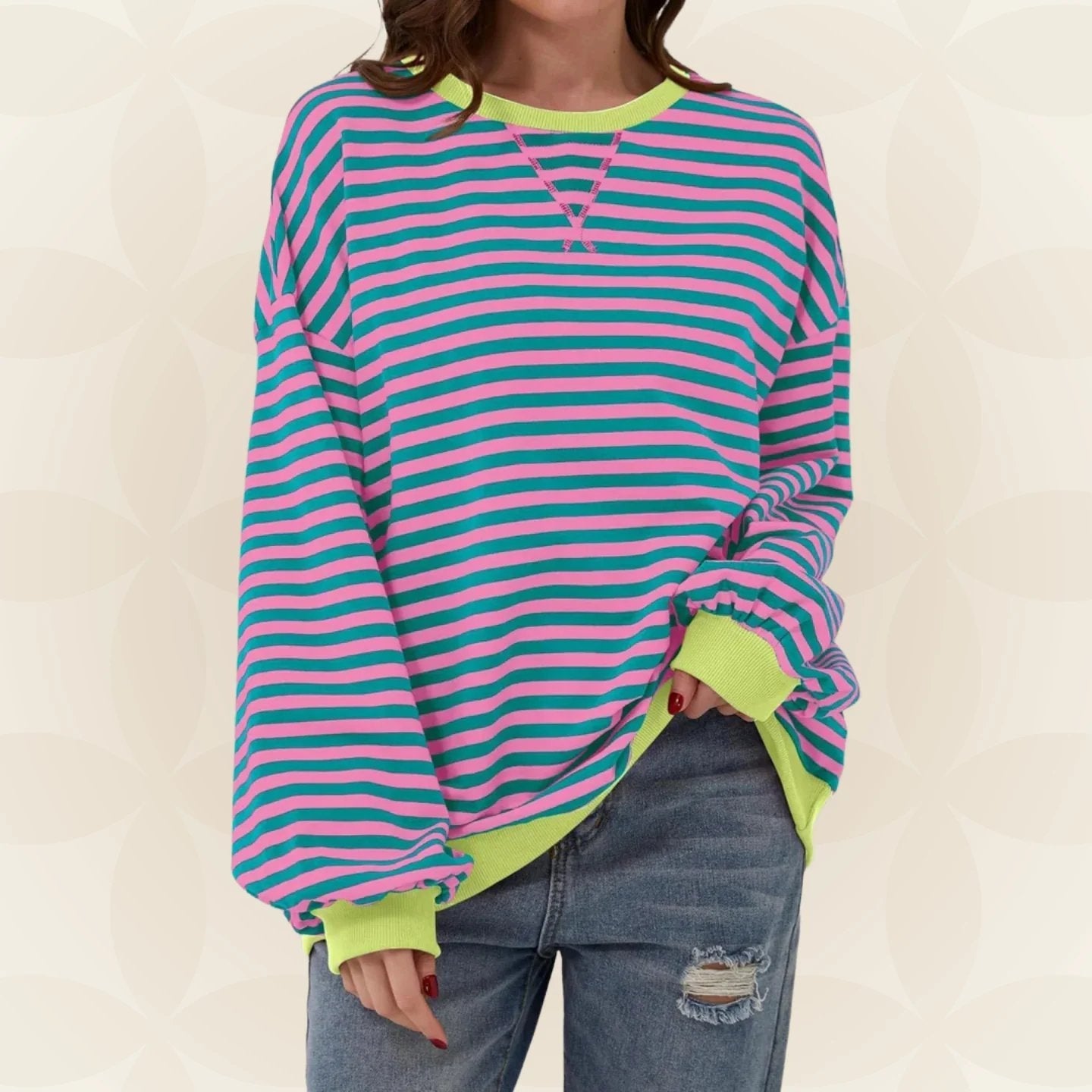 Oversized Striped Sweatshirt with Contrast Trim