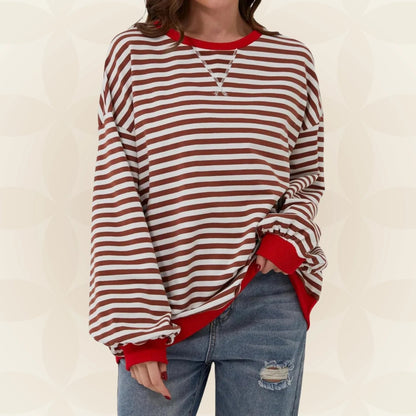 Oversized Striped Sweatshirt with Contrast Trim