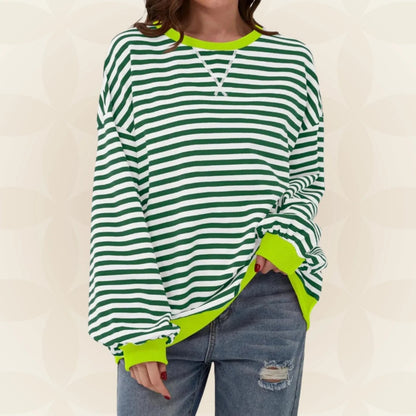 Oversized Striped Sweatshirt with Contrast Trim