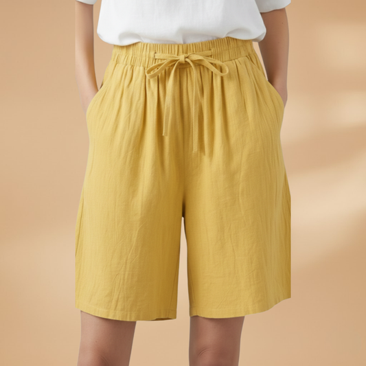 Relaxed Linen Shorts with Elasticated Waist and Drawstring