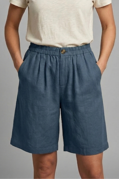 Relaxed Linen Shorts with Elasticated Waist and Side Pockets