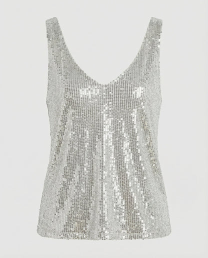 Sparkly Sequin Tank Top with V-Neckline