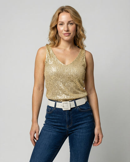 Sparkly Sequin Tank Top with V-Neckline