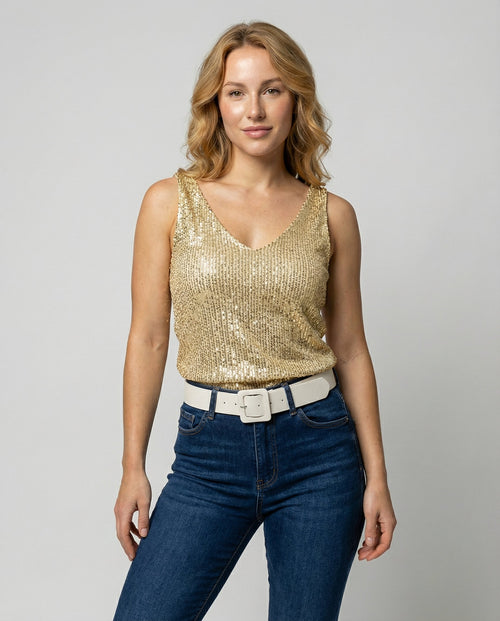 Sparkly Sequin Tank Top with V-Neckline